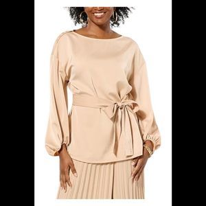 GREY by Jhoan Sebastian Grey Satin Drama Sleeve Blouse Warm Sand - Regular